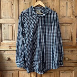 Duluth Trading Company Large Blue‎ Red White Plaid Button Front Shirt